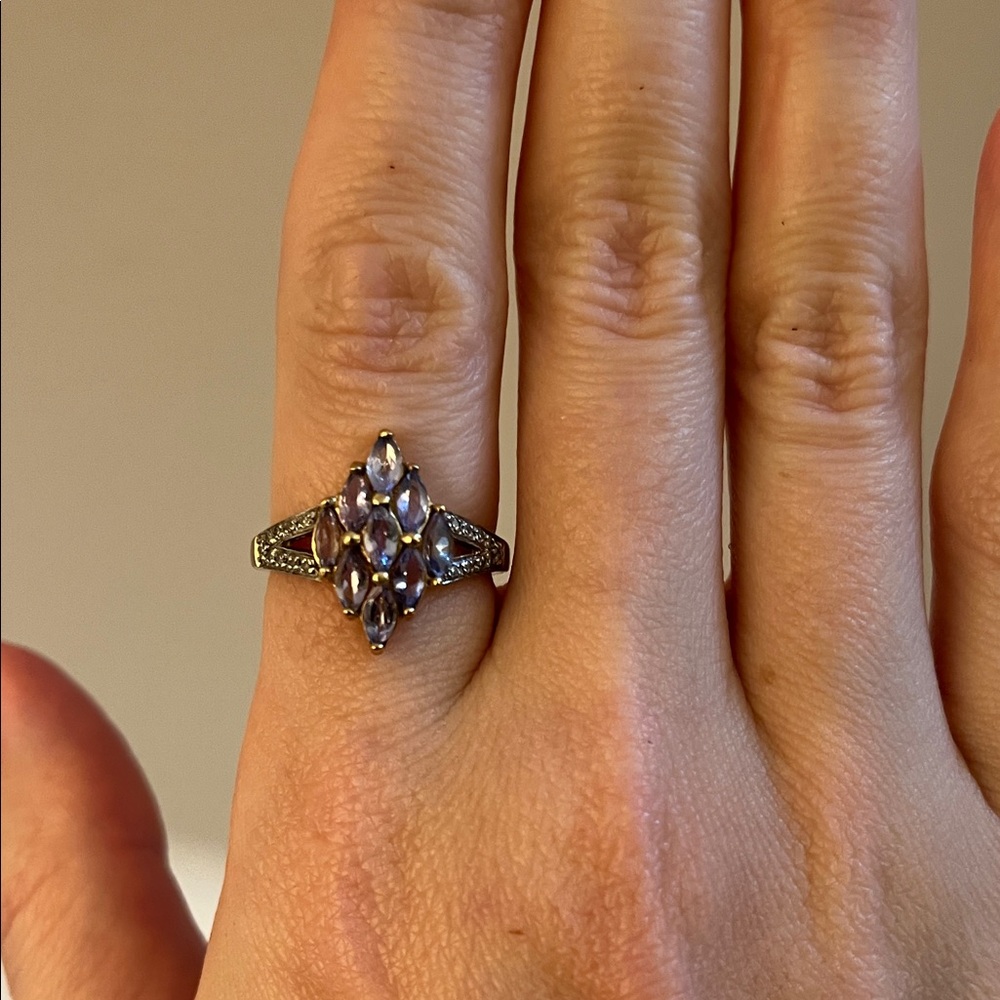 Purple Gemstone Diamond Ring STS 10k gold split shank size 7 marquise shape